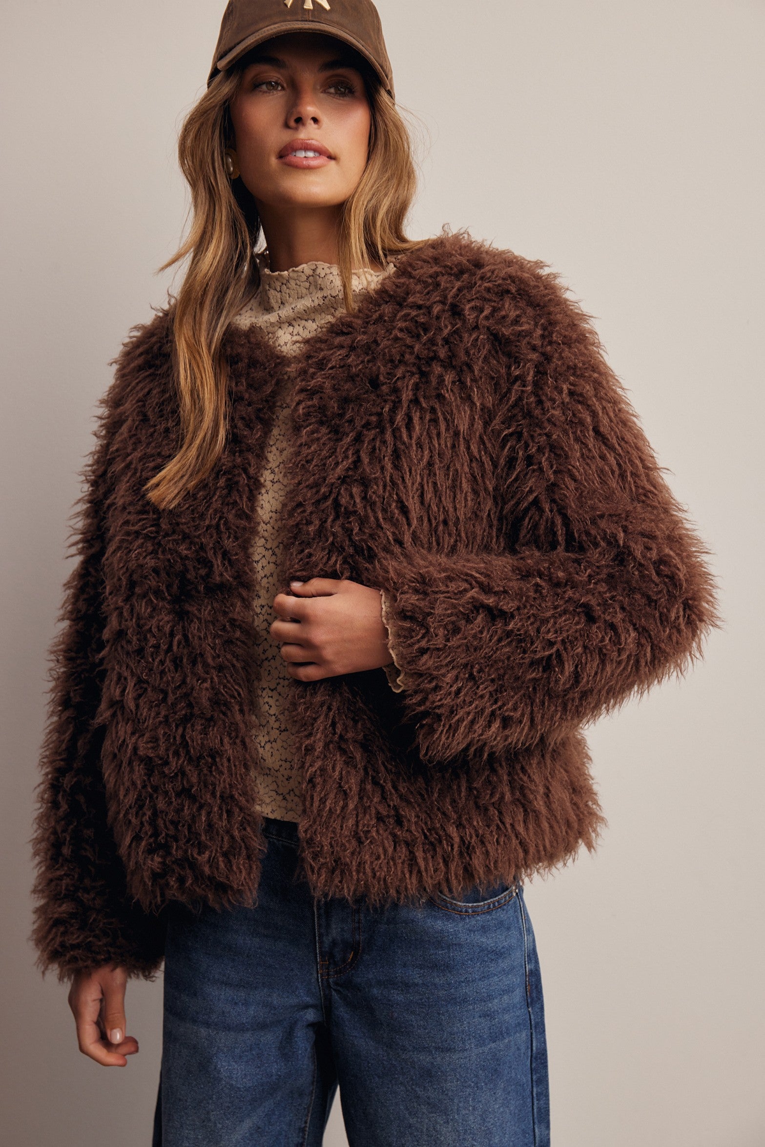 Frostline Shaggy Faux Fur Jacket in Espresso, photo 5