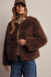 Frostline Shaggy Faux Fur Jacket in Espresso, photo 5