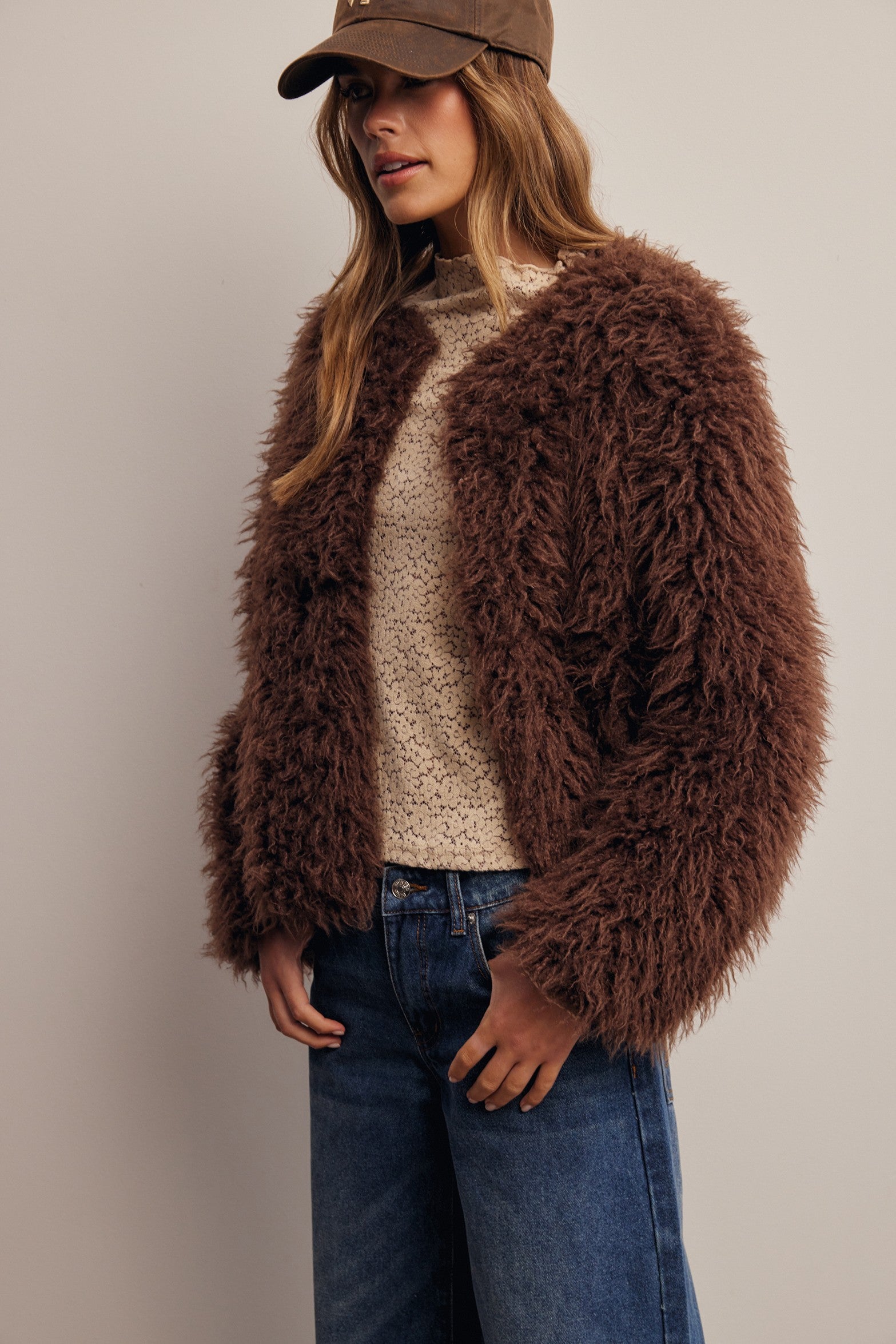 Frostline Shaggy Faux Fur Jacket in Espresso, photo 6