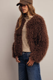 Frostline Shaggy Faux Fur Jacket in Espresso, photo 6