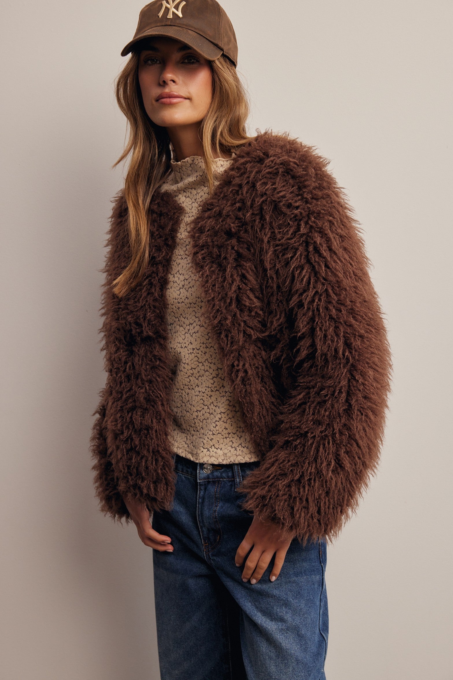 Frostline Shaggy Faux Fur Jacket in Espresso, photo 7