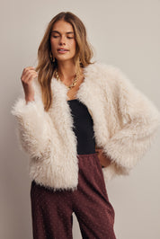 Frostline Shaggy Faux Fur Jacket in Ivory, photo 2