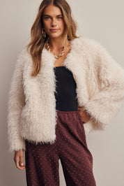 Frostline Shaggy Faux Fur Jacket in Ivory, photo 3