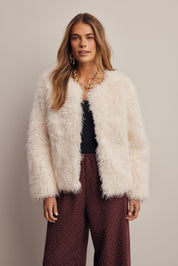 Frostline Shaggy Faux Fur Jacket in Ivory, photo 4