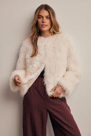Frostline Shaggy Faux Fur Jacket in Ivory, photo 5