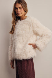 Frostline Shaggy Faux Fur Jacket in Ivory, photo 9