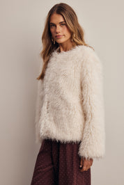 Frostline Shaggy Faux Fur Jacket in Ivory, photo 10