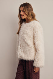 Frostline Shaggy Faux Fur Jacket in Ivory, photo 11