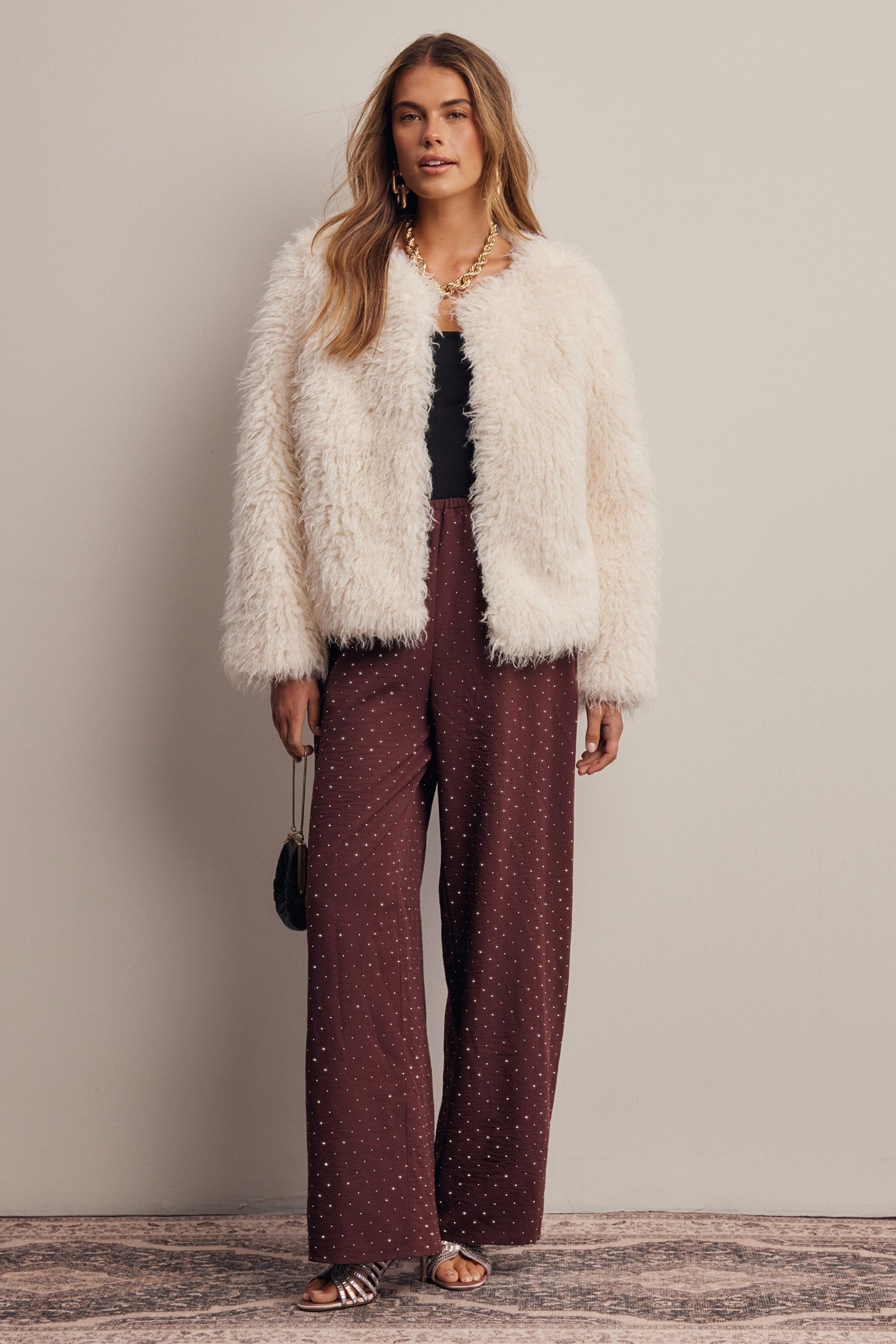 Frostline Shaggy Faux Fur Jacket in Ivory, photo 13