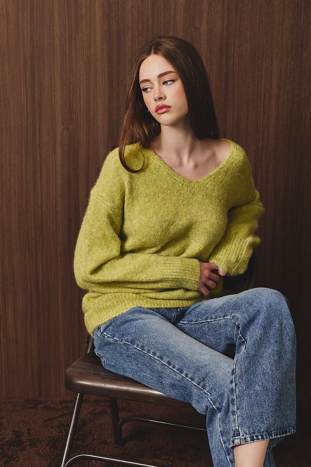 Fuzzy Logic Oversized Fuzzy V Neck Sweater - Westly