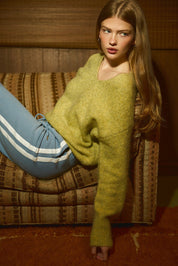 Fuzzy Logic Oversized Fuzzy V Neck Sweater - Westly