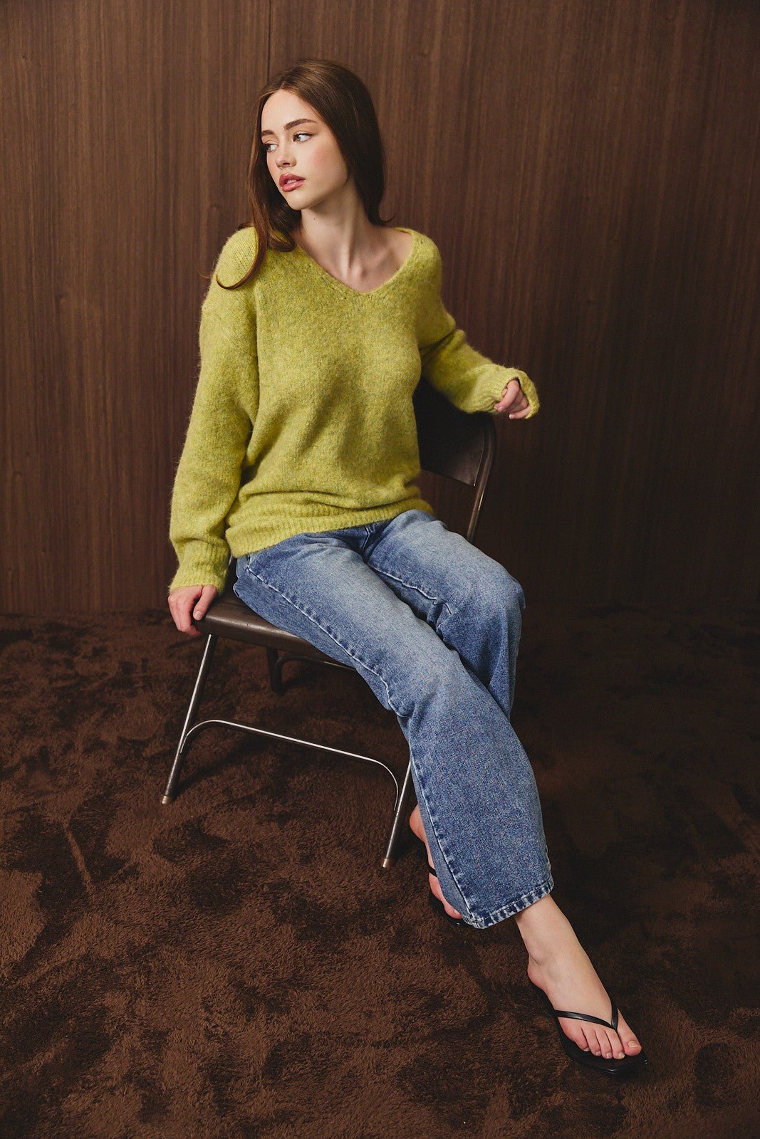 Fuzzy Logic Oversized Fuzzy V Neck Sweater - Westly