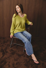 Fuzzy Logic Oversized Fuzzy V Neck Sweater - Westly