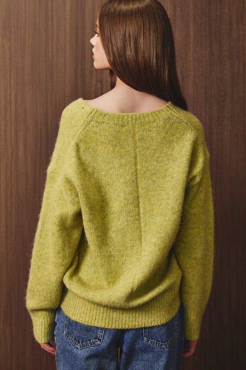 Fuzzy Logic Oversized Fuzzy V Neck Sweater - Westly