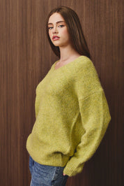 Fuzzy Logic Oversized Fuzzy V Neck Sweater - Westly