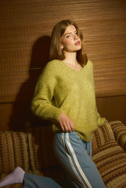 Fuzzy Logic Oversized Fuzzy V Neck Sweater - Westly