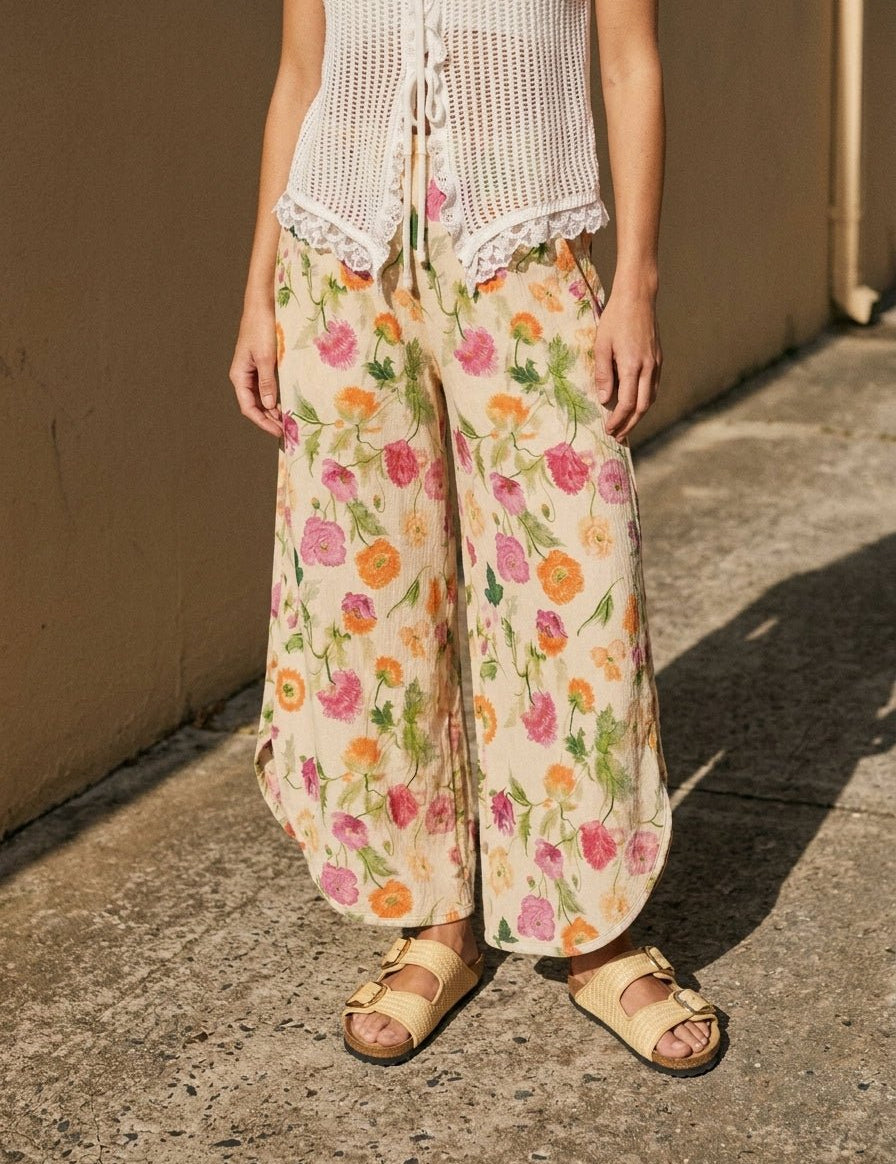 Gardenia Floral Tulip Relaxed Denim Pants - Westly