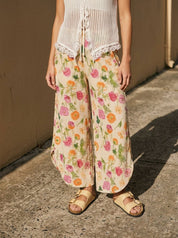 Gardenia Floral Tulip Relaxed Denim Pants - Westly