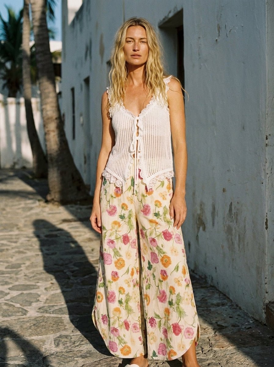 Gardenia Floral Tulip Relaxed Denim Pants - Westly
