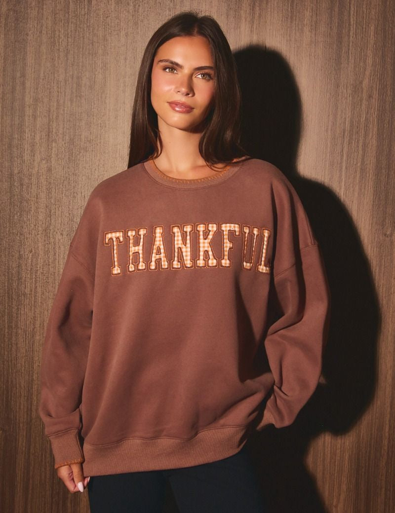 Gathering Thankful Graphic Sweatshirt in Brown - product photo 1