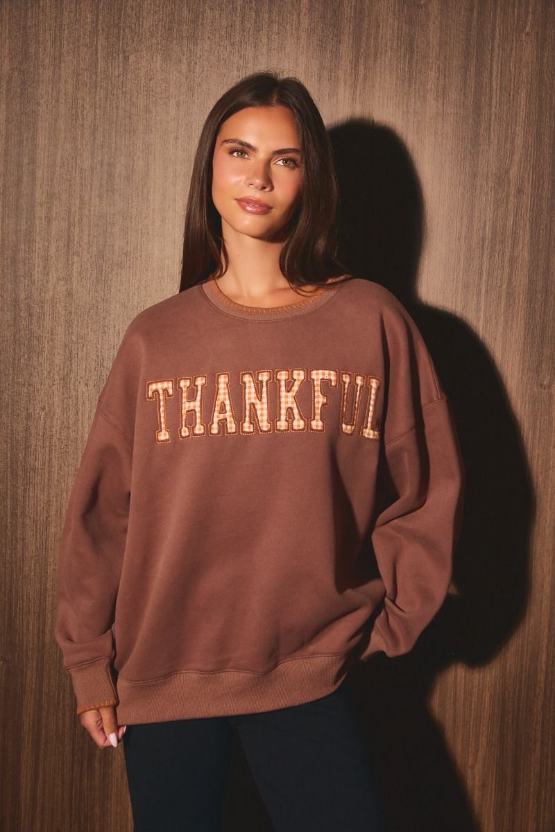 Gathering Thankful Graphic Sweatshirt in Brown - product photo 1