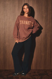 Gathering Thankful Graphic Sweatshirt in Brown - product photo 4