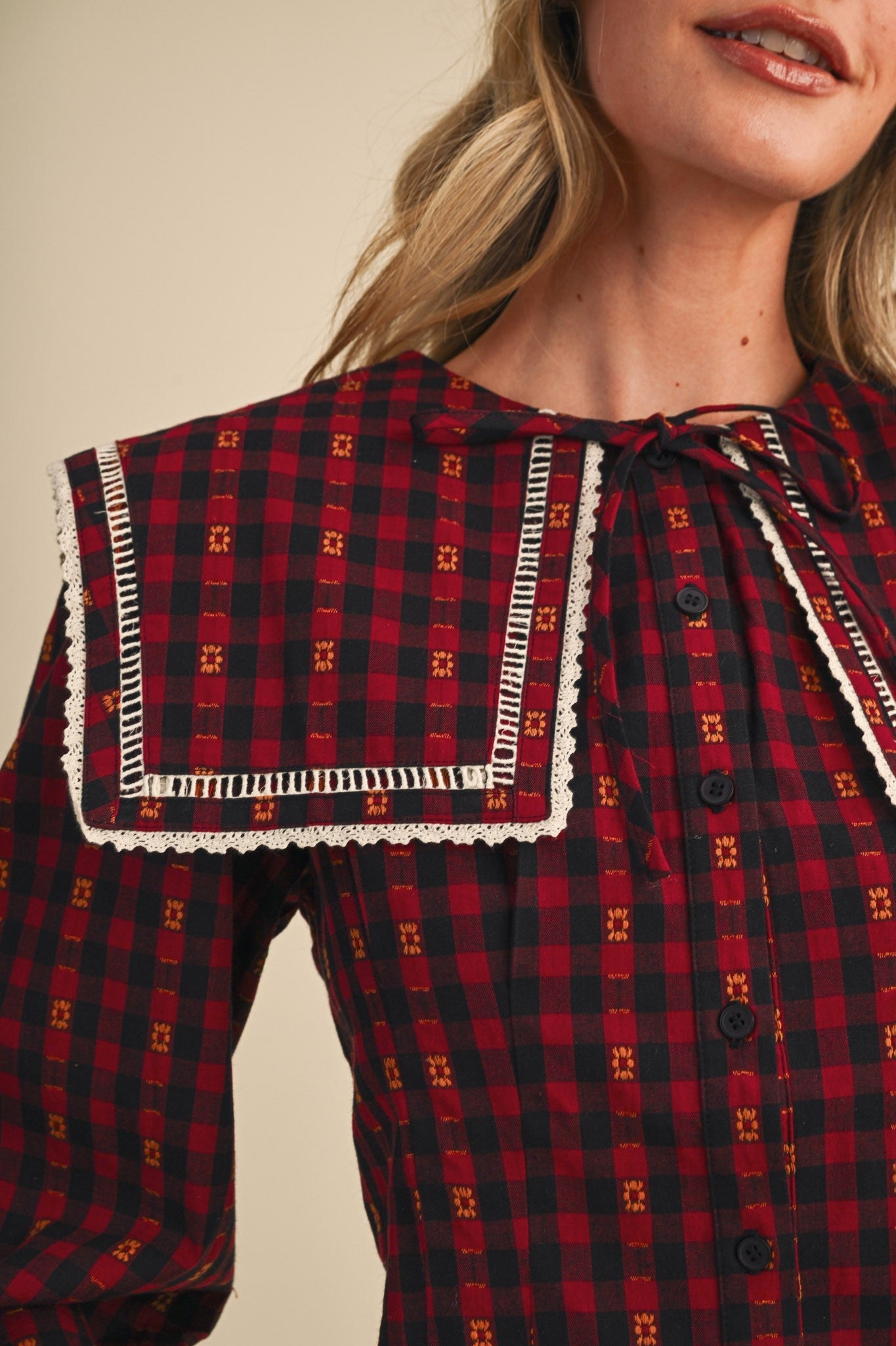 Gazette Statement Collar Gingham Blouse - Westly
