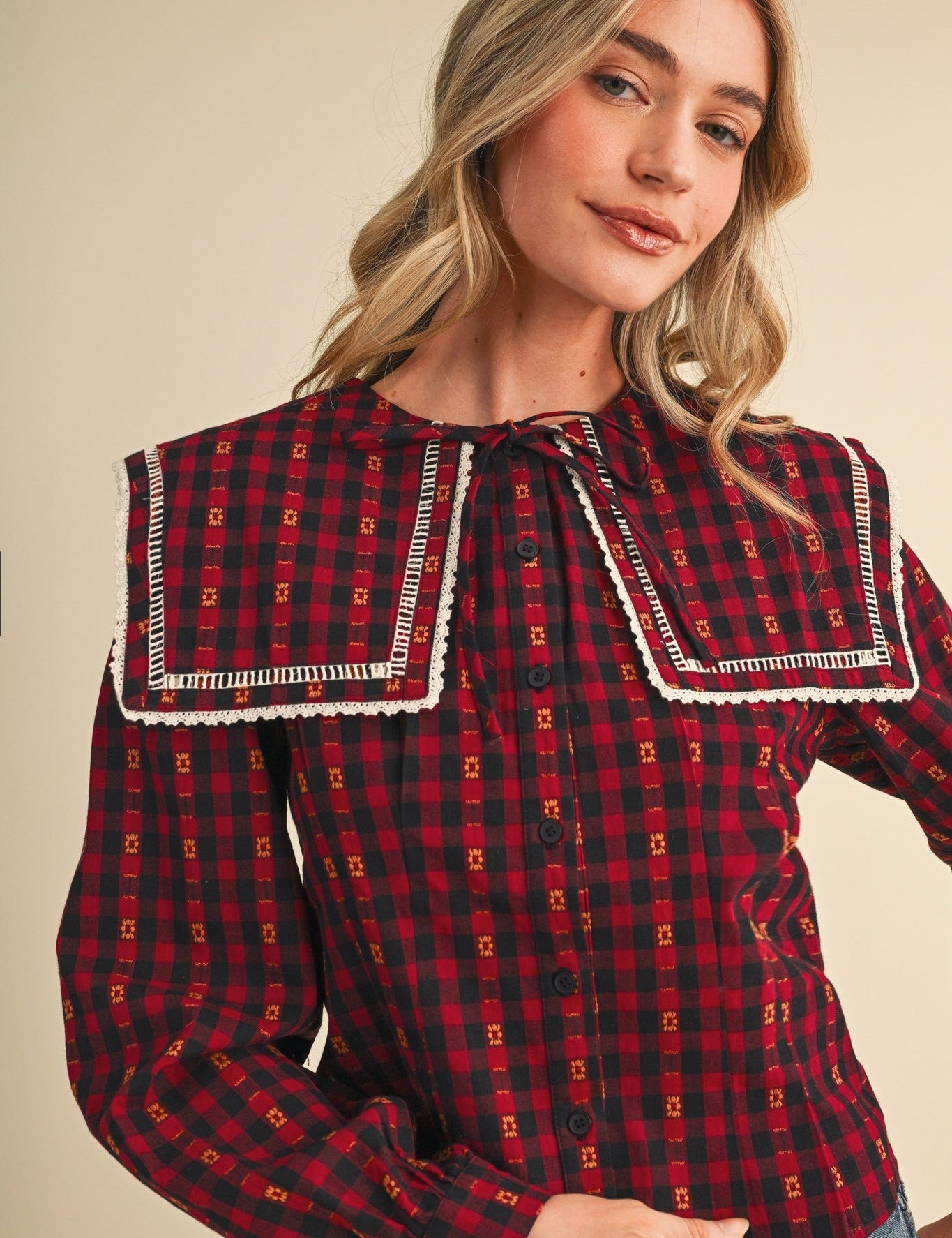 Gazette Statement Collar Gingham Blouse - Westly