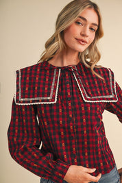 Gazette Statement Collar Gingham Blouse - Westly