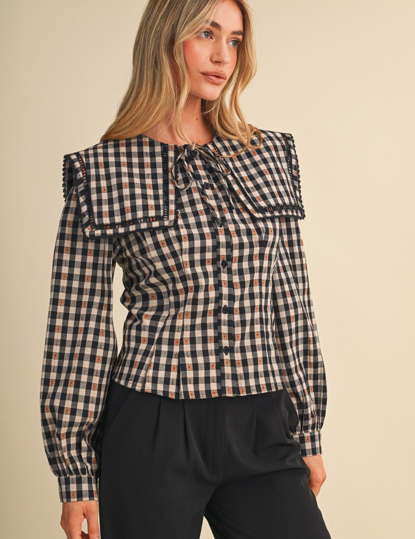 Gazette Statement Collar Gingham Blouse - Westly