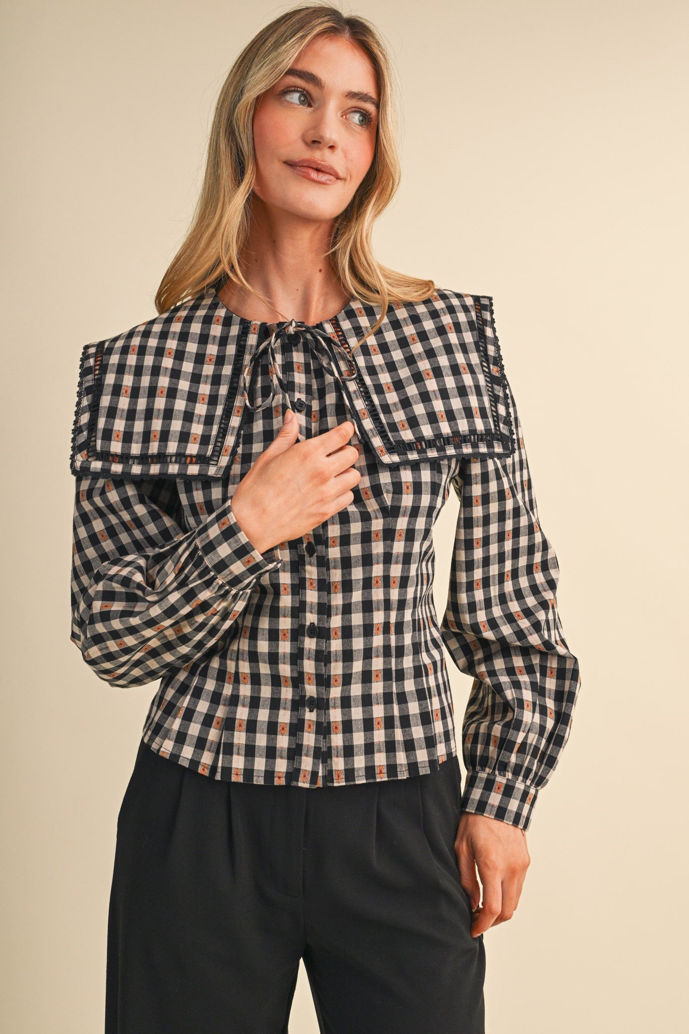 Gazette Statement Collar Gingham Blouse - Westly