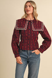 Gazette Statement Collar Gingham Blouse - Westly