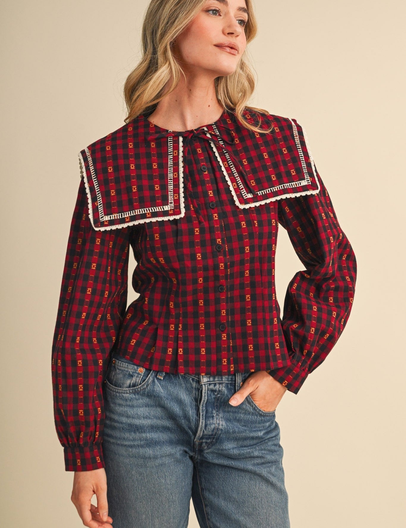 Gazette Statement Collar Gingham Blouse - Westly