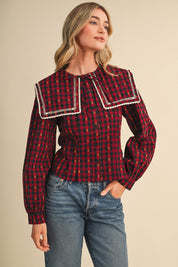 Gazette Statement Collar Gingham Blouse - Westly