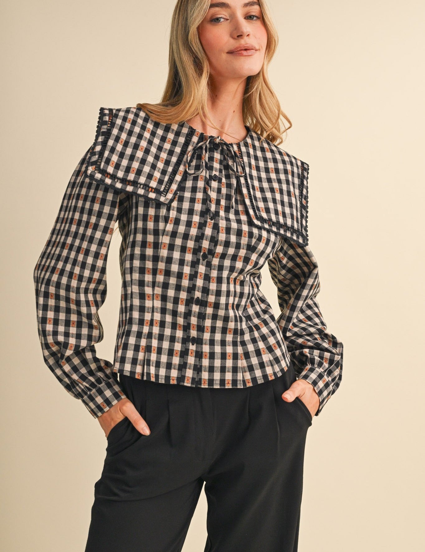 Gazette Statement Collar Gingham Blouse - Westly