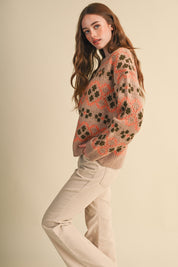 Geometric Bloom Pattern Knit Sweater in Beige Multi - product photo 6