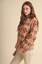 Geometric Bloom Pattern Knit Sweater in Beige Multi - product photo 8