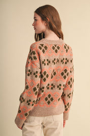 Geometric Bloom Pattern Knit Sweater in Beige Multi - product photo 9