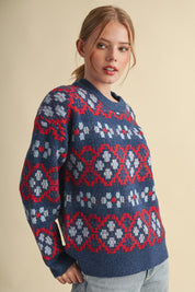 Geometric Bloom Pattern Knit Sweater in Blueberry Multi - product photo 5
