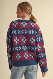 Geometric Bloom Pattern Knit Sweater in Blueberry Multi - product photo 7