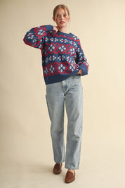 Geometric Bloom Pattern Knit Sweater in Blueberry Multi - product photo 13