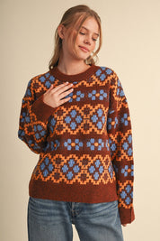 Geometric Bloom Pattern Knit Sweater in Brown Multi - product photo 5