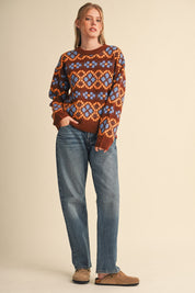 Geometric Bloom Pattern Knit Sweater in Brown Multi - product photo 9