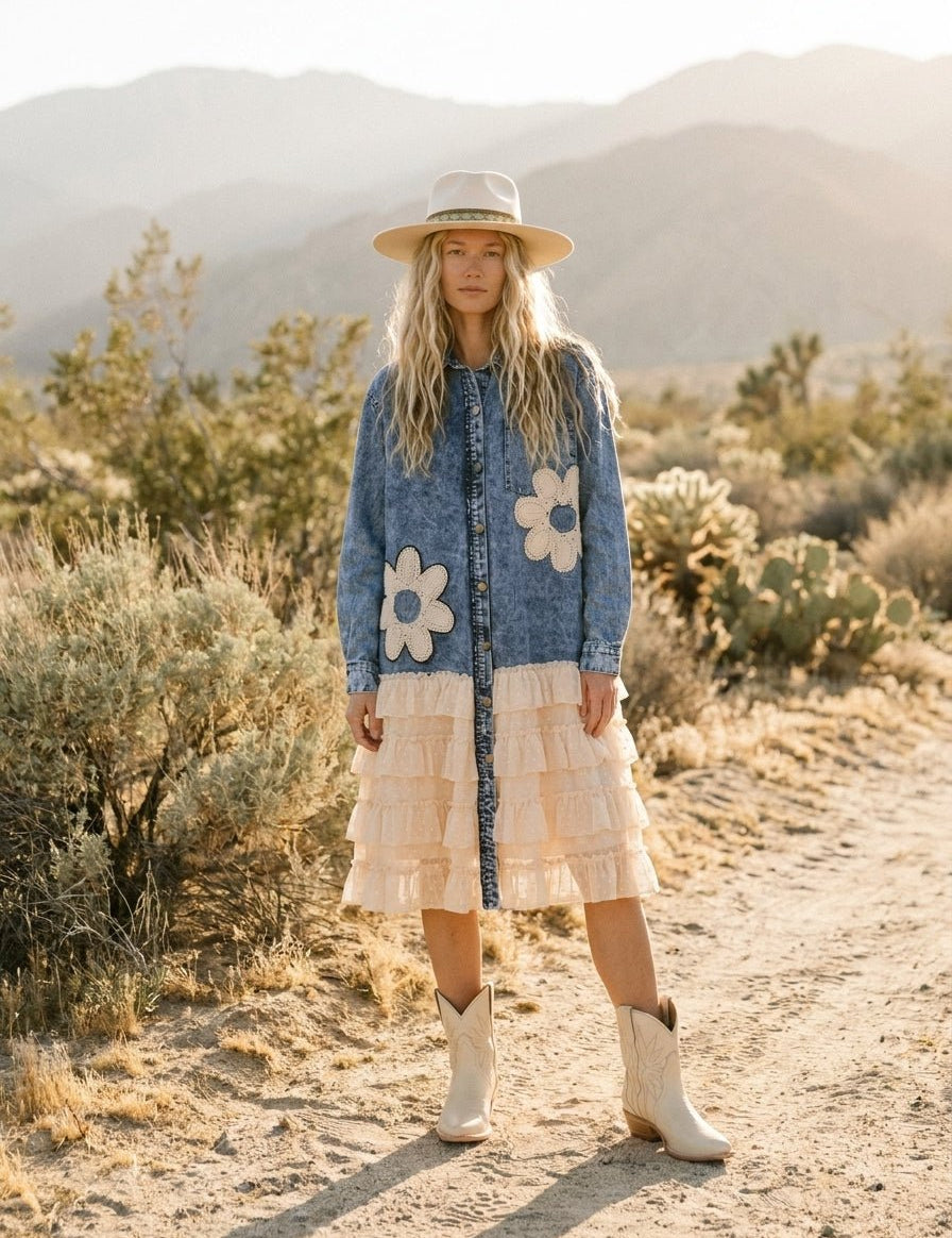 Georgia Floral Patch Denim Shirt Dress - Westly