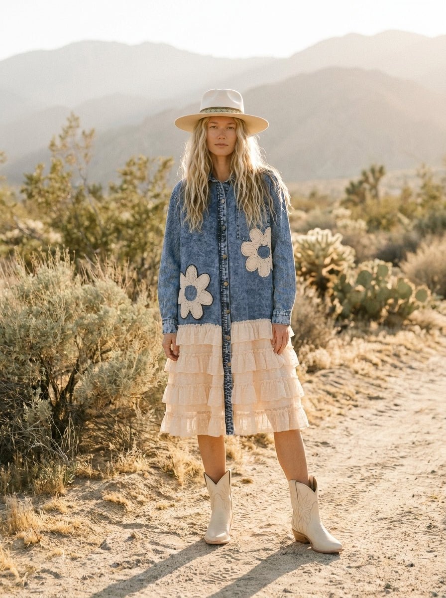 Georgia Floral Patch Denim Shirt Dress - Westly
