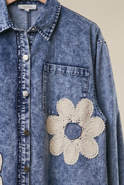 Georgia Floral Patch Denim Shirt Dress - Westly