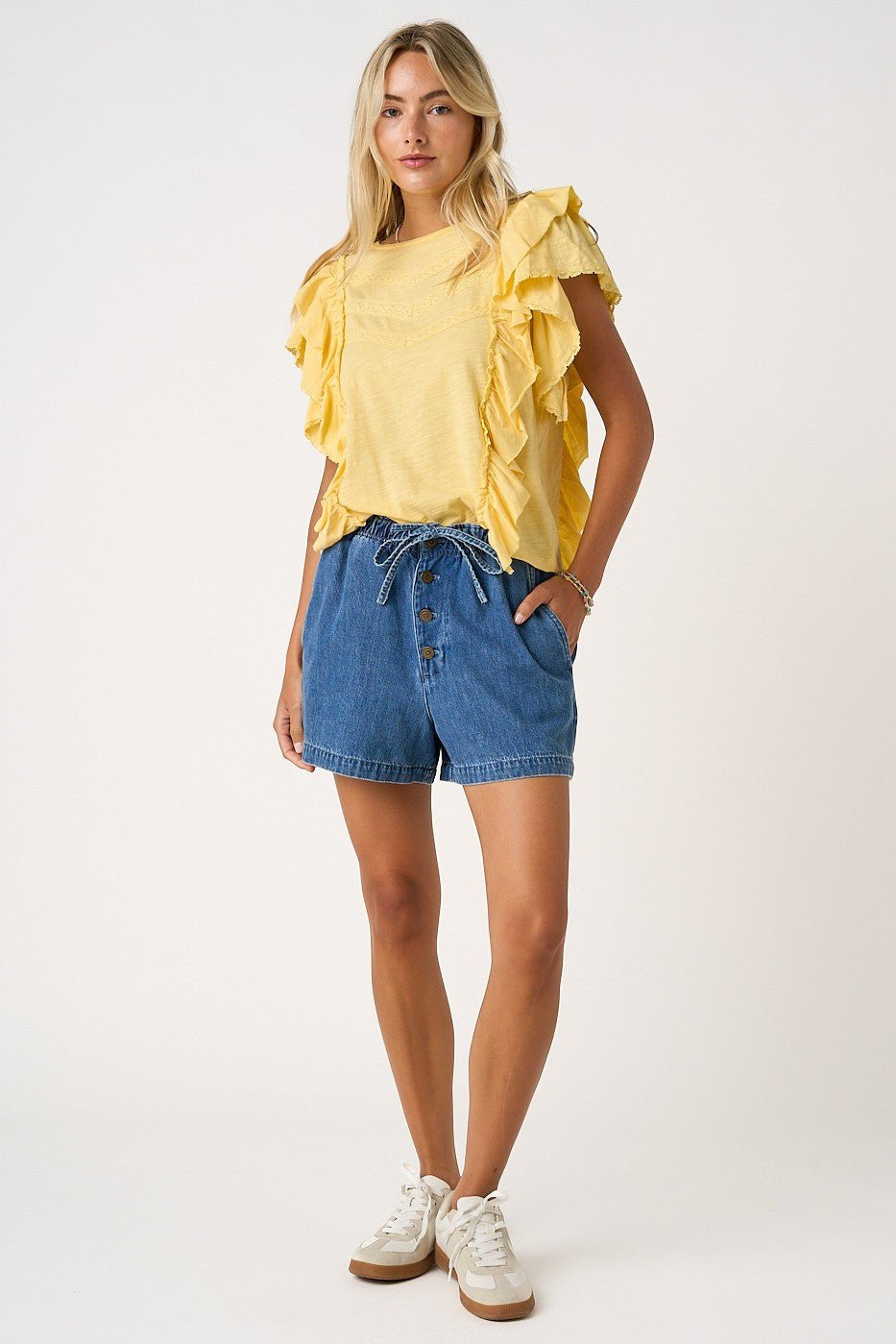 Georgia Washed Denim Elastic Button Fly Shorts - Westly