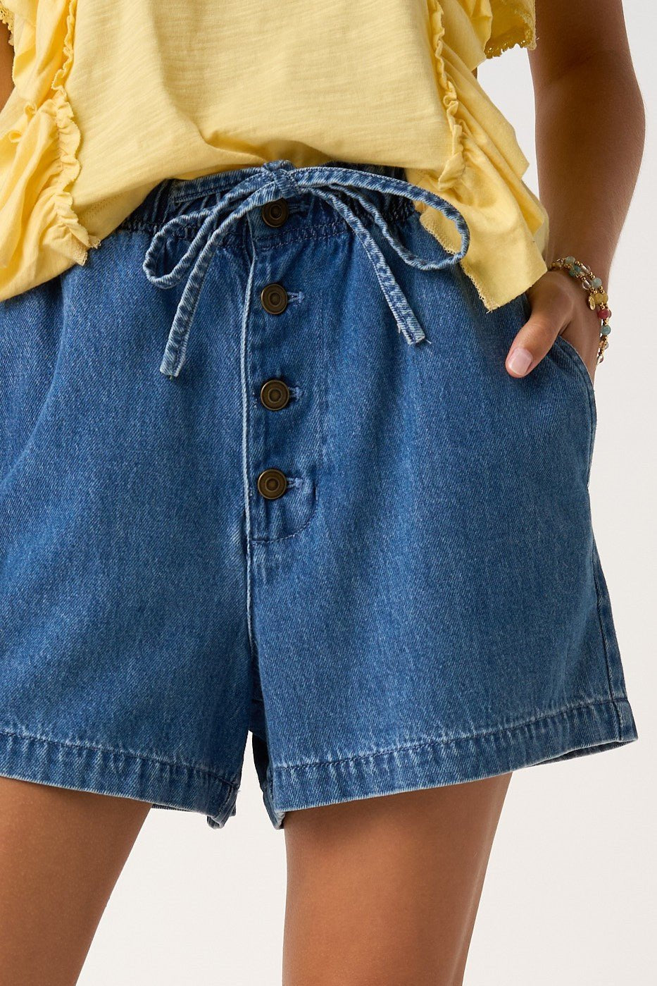 Georgia Washed Denim Elastic Button Fly Shorts - Westly