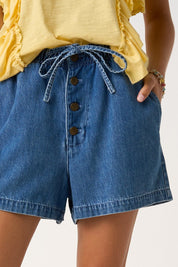 Georgia Washed Denim Elastic Button Fly Shorts - Westly
