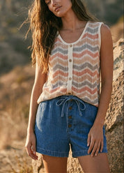 Georgia Washed Denim Elastic Button Fly Shorts - Westly
